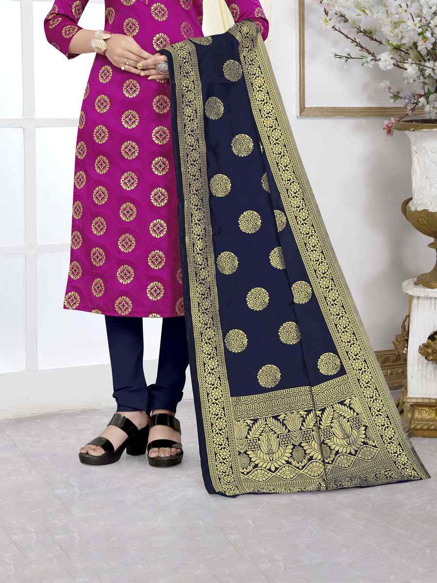 Rani Pink Banarasi Silk Handwoven Wedding Festival Churidar Salwar Kameez