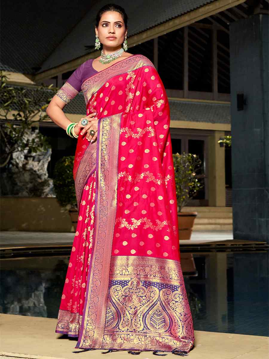 Rani Pink Banarasi Silk Handwoven Wedding Festival Heavy Border Saree
