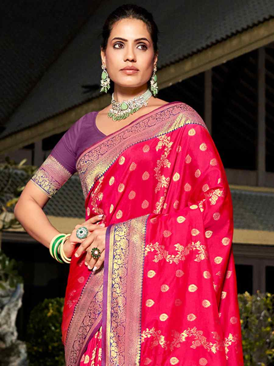 Rani Pink Banarasi Silk Handwoven Wedding Festival Heavy Border Saree