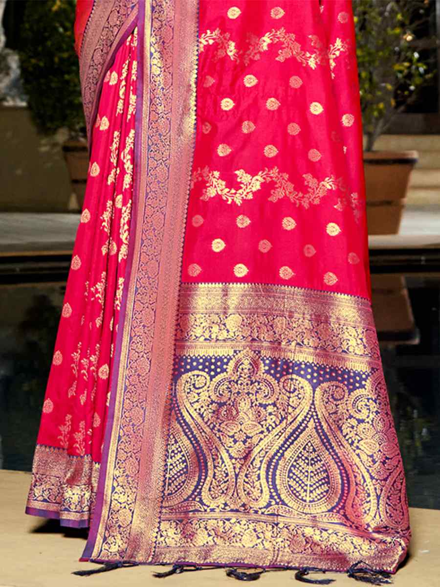 Rani Pink Banarasi Silk Handwoven Wedding Festival Heavy Border Saree