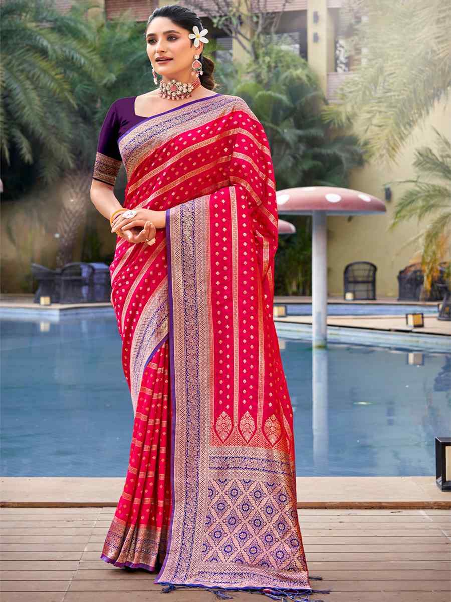 Rani Pink Banarasi Silk Handwoven Wedding Festival Heavy Border Saree