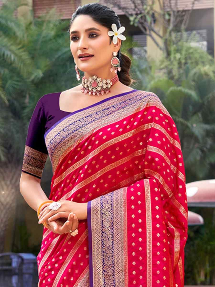 Rani Pink Banarasi Silk Handwoven Wedding Festival Heavy Border Saree