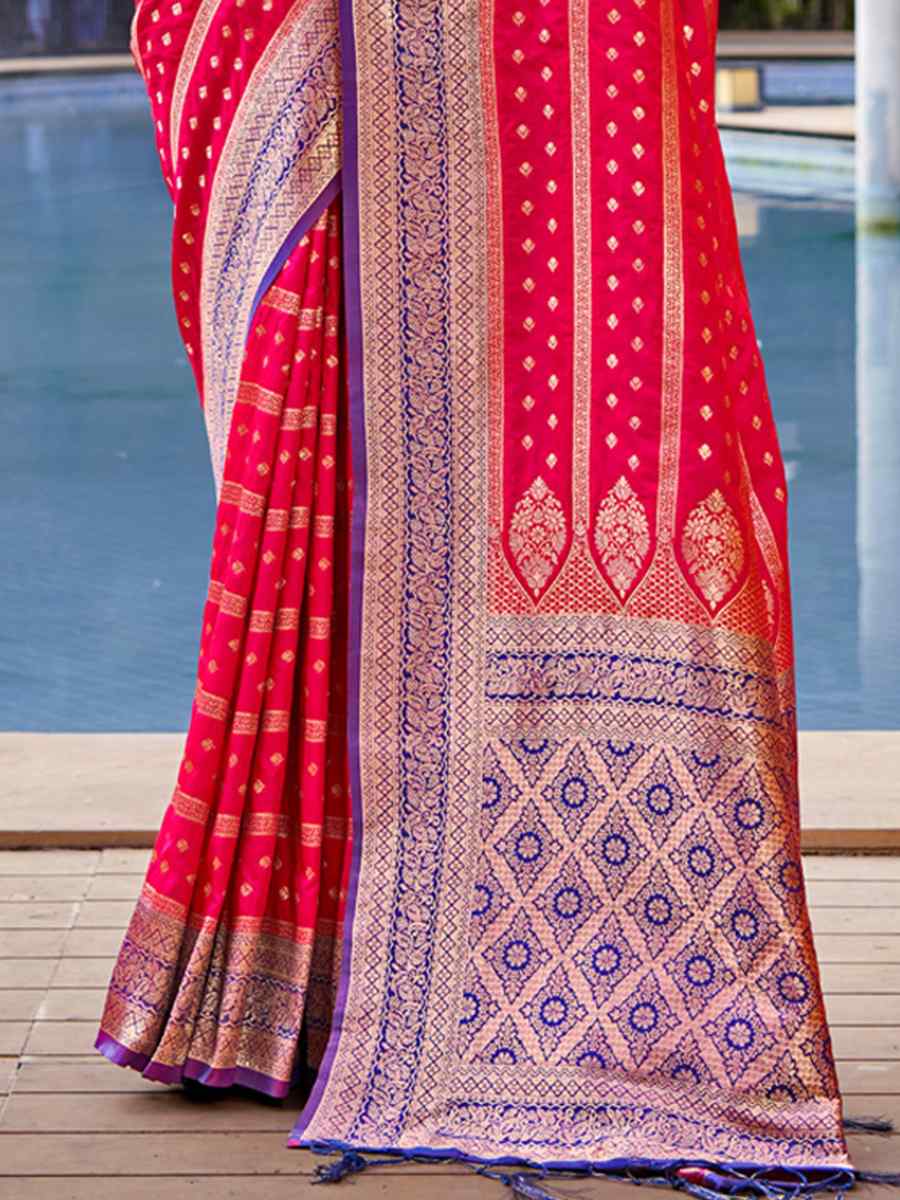 Rani Pink Banarasi Silk Handwoven Wedding Festival Heavy Border Saree