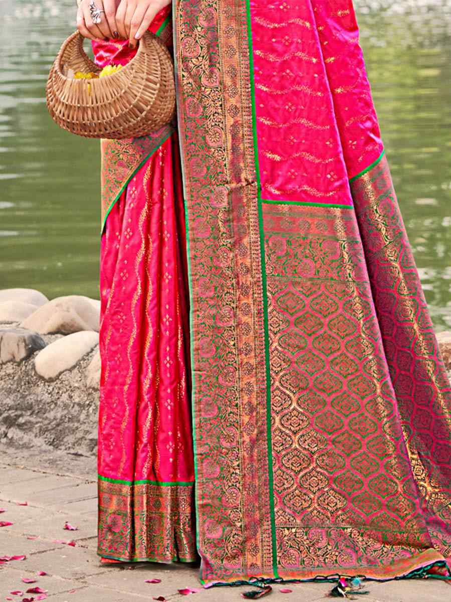 Rani Pink Banarasi Silk Handwoven Wedding Festival Heavy Border Saree