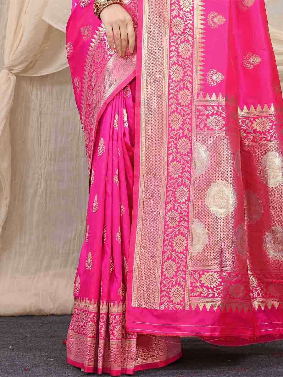 Rani Pink Banarasi Silk Handwoven Wedding Festival Heavy Border Saree