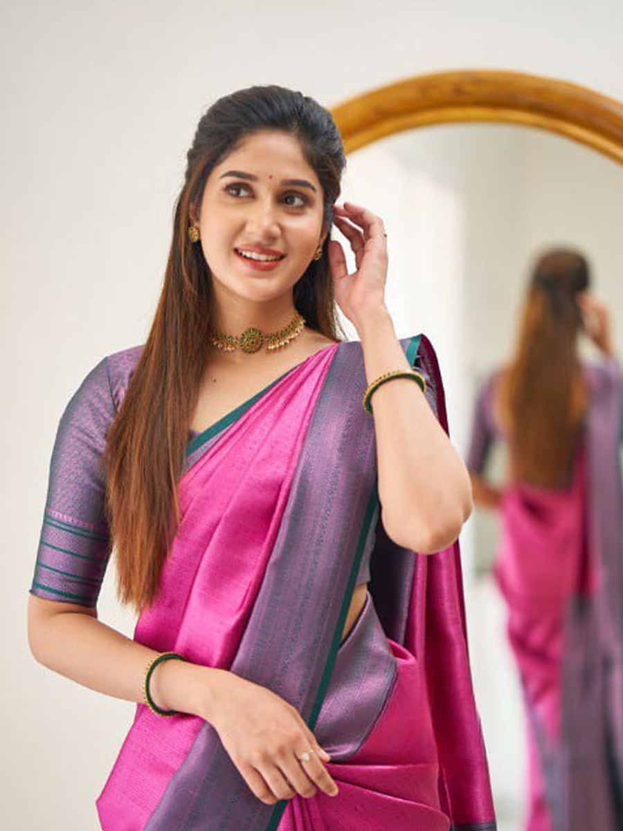 Rani Pink Banarasi Soft Silk Handwoven Festival Casual Heavy Border Saree