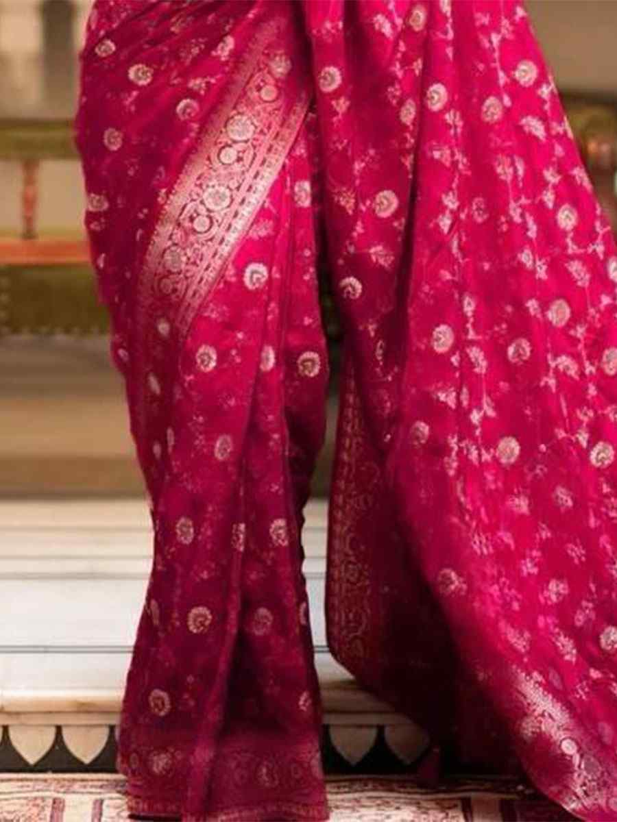Rani Pink Banarasi Soft Silk Handwoven Wedding Festival Heavy Border Saree