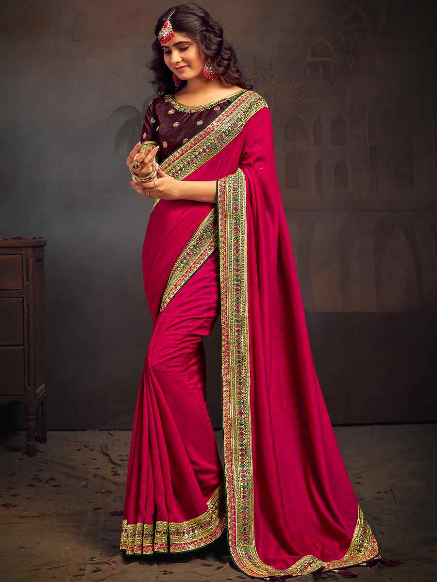 Rani Pink Banglory Silk Handwoven Wedding Festival Heavy Border Saree