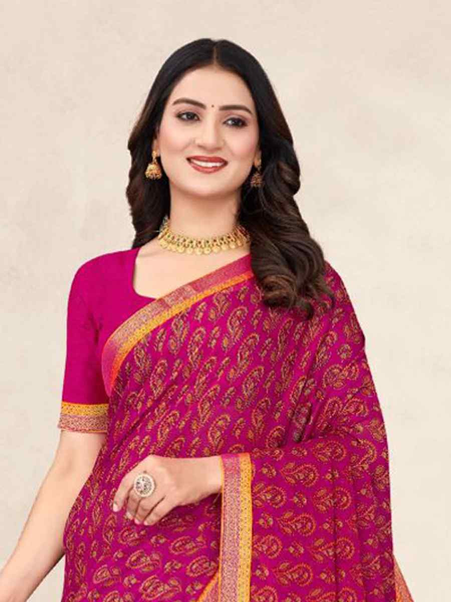 Rani Pink Chiffon Printed Festival Wedding Fancy Classic Style Sarees
