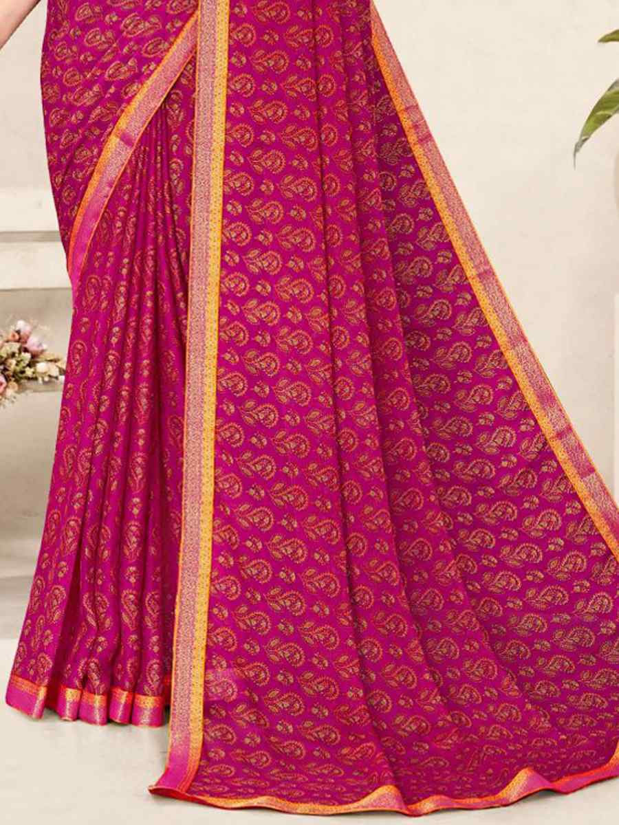 Rani Pink Chiffon Printed Festival Wedding Fancy Classic Style Sarees