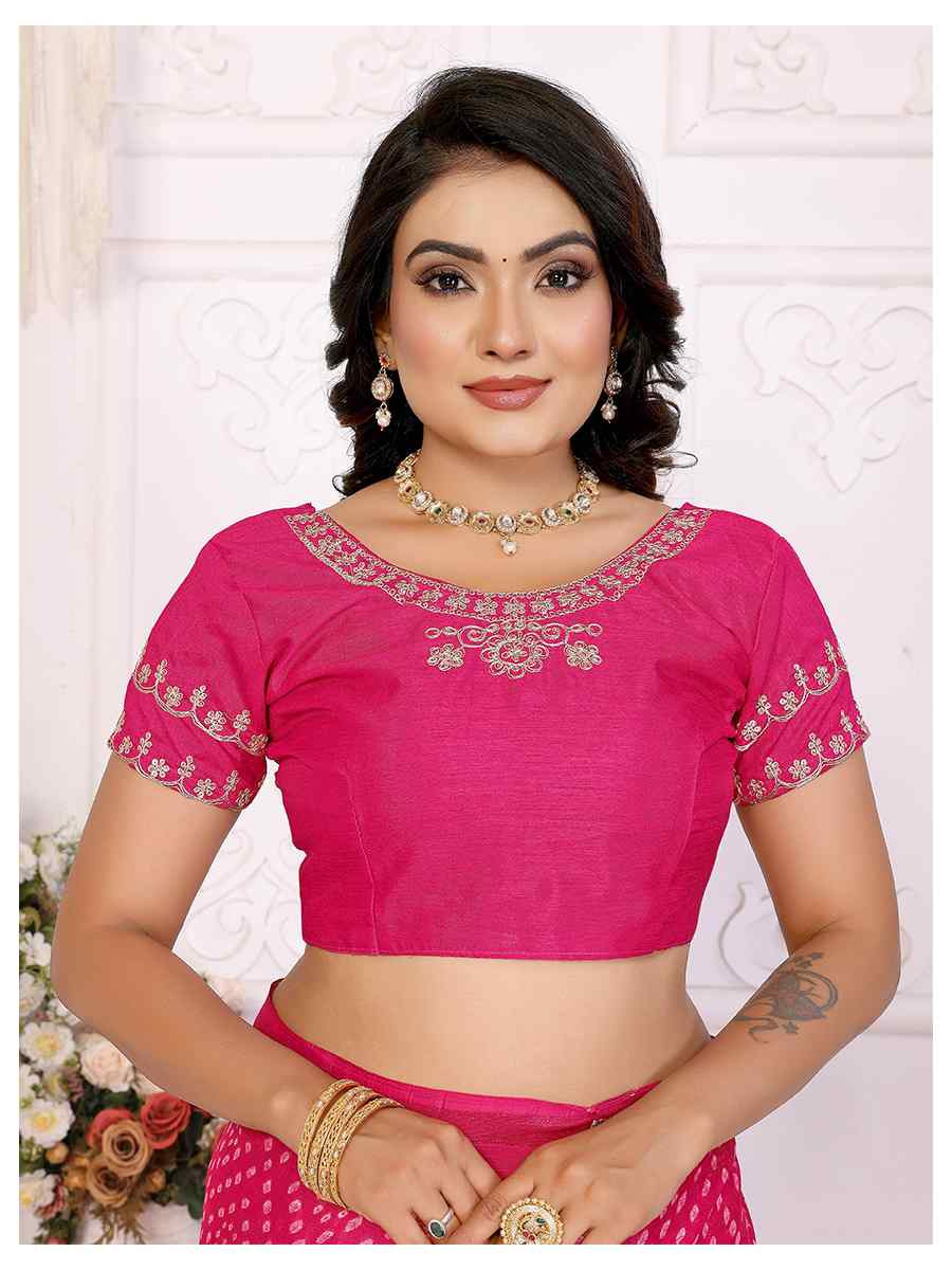 Rani Pink Chinon Embroidered Festival Wedding Fancy Heavy Border Saree