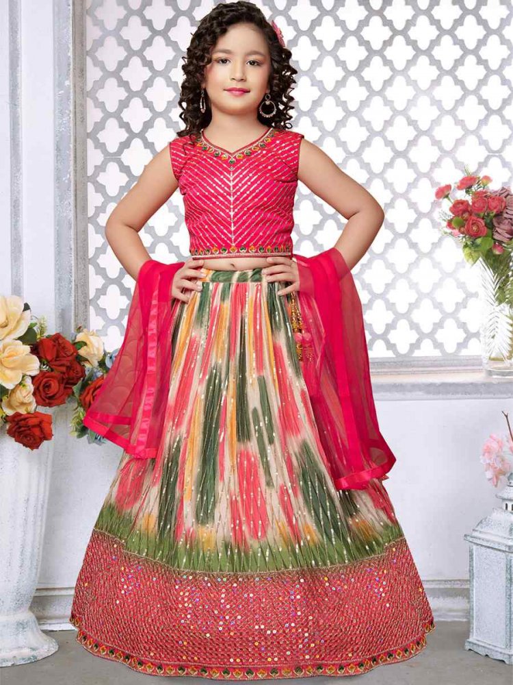 Rani Pink Chinon Embroidered Traditional Festival Lehengas Girls Wear