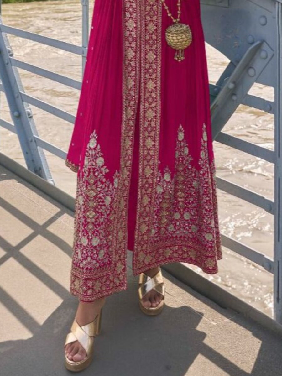 Rani Pink Chinon Embroidery Sequins Wedding Festival Casual Party Ready Lawn Pant Salwar Kameez