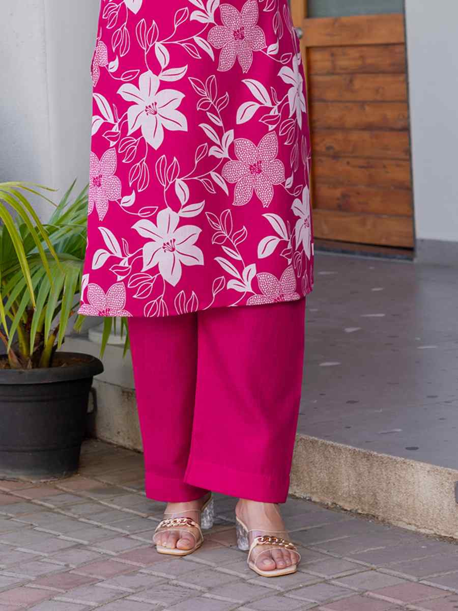 Rani Pink Cotton Blend Printed Festival Casual Kurti