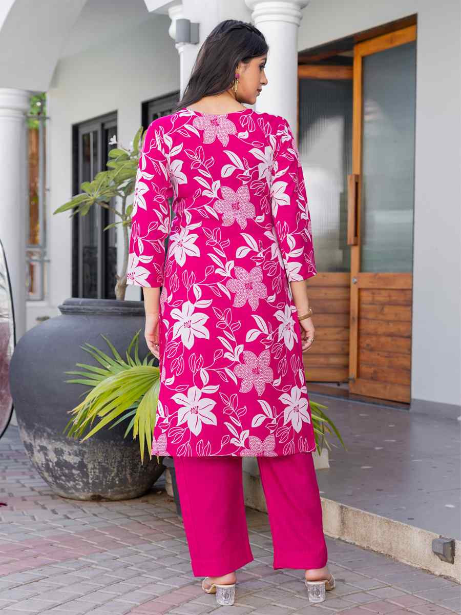 Rani Pink Cotton Blend Printed Festival Casual Kurti
