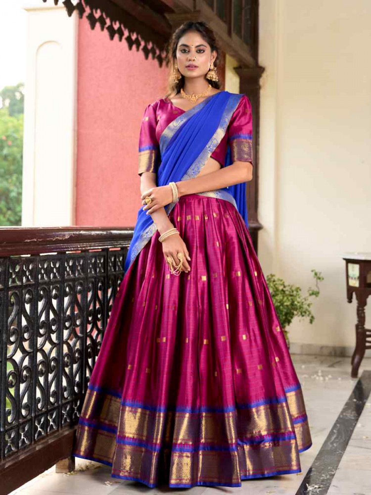 Rani Pink Cotton Silk Handwoven Reception Wedding Lehenga Choli