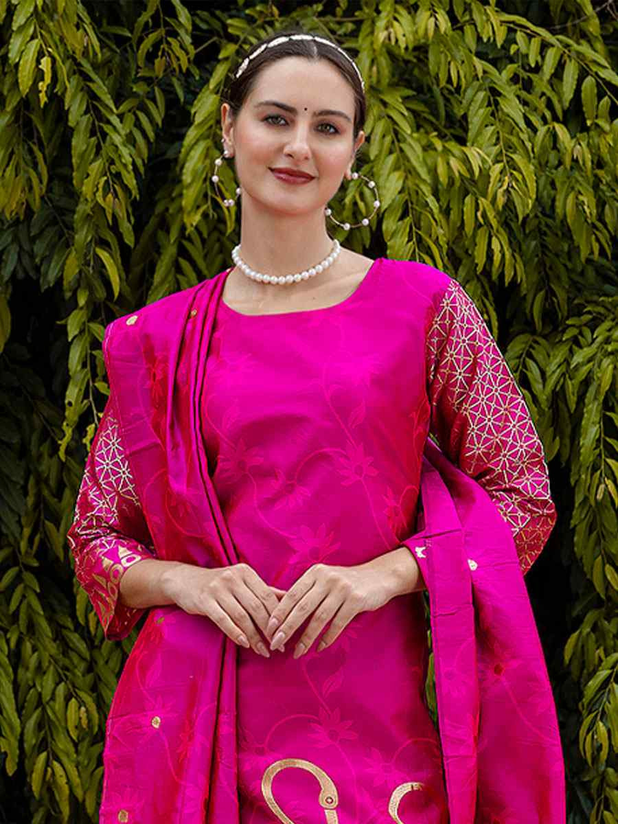 Rani Pink Cotton Silk Jacquard Work Party Wedding Festival Casual Ready Pant Salwar Kameez