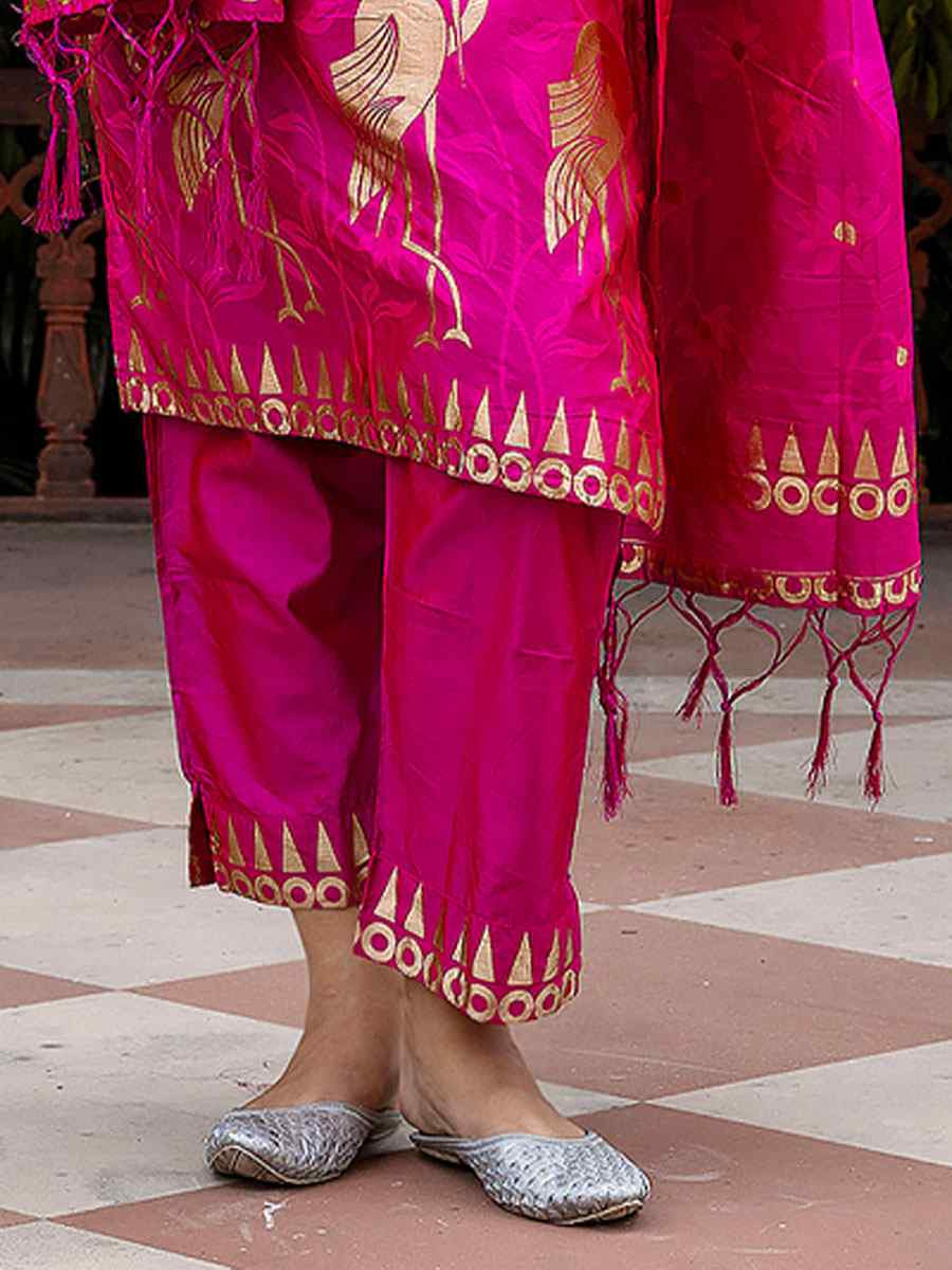 Rani Pink Cotton Silk Jacquard Work Party Wedding Festival Casual Ready Pant Salwar Kameez