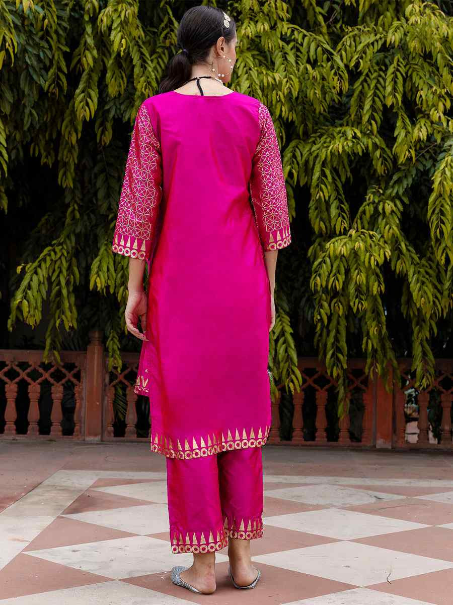 Rani Pink Cotton Silk Jacquard Work Party Wedding Festival Casual Ready Pant Salwar Kameez
