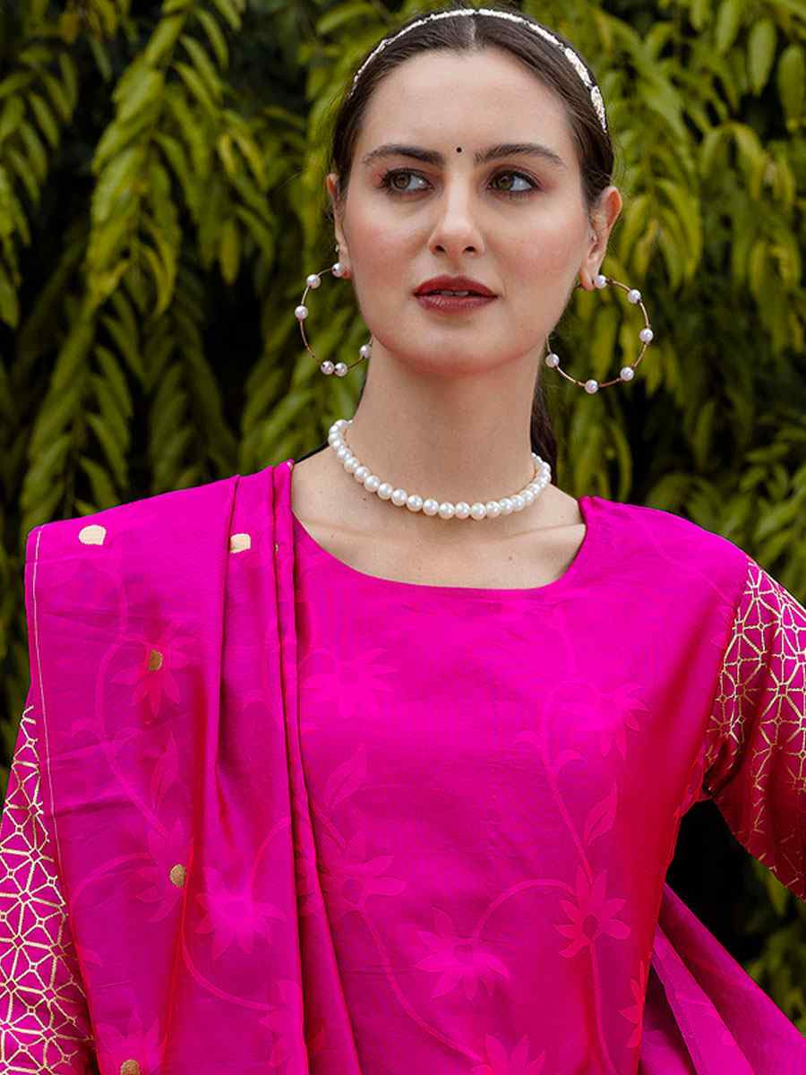 Rani Pink Cotton Silk Jacquard Work Party Wedding Festival Casual Ready Pant Salwar Kameez