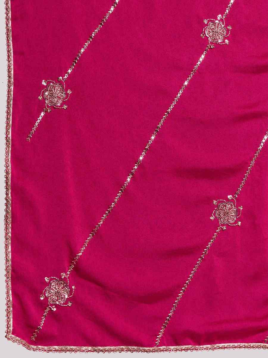 Rani Pink Crush Silk Embroidery Casual Festival Wedding Party Fancy Classic Style Sarees