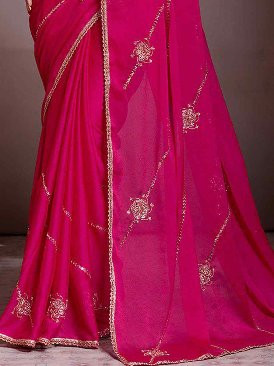 Rani Pink Crush Silk Embroidery Casual Festival Wedding Party Fancy Classic Style Sarees