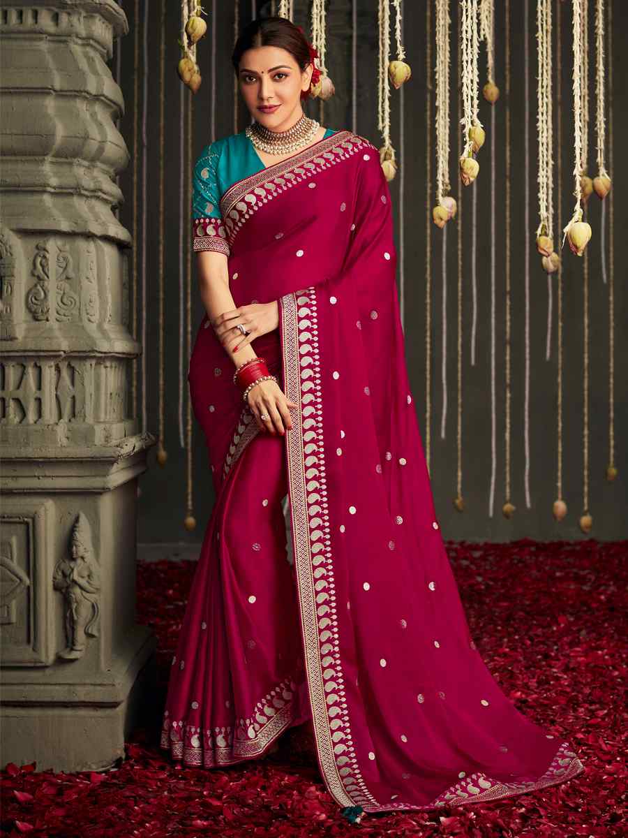 Rani Pink Fancy Silk Handwoven Wedding Party Classic Bollywood Style Saree