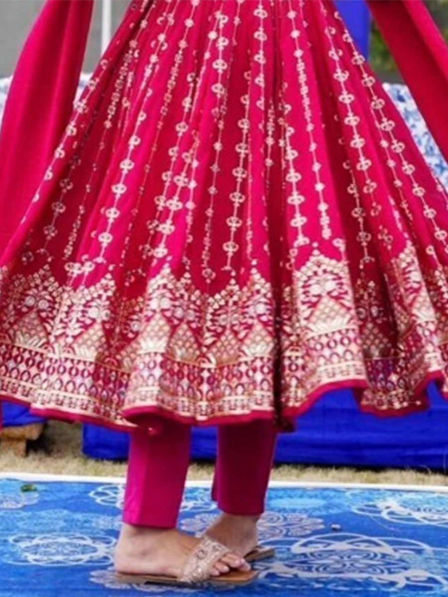 Rani Pink Faux Georgette Embroidered Festival Bridesmaid Ready Anarkali Salwar Kameez