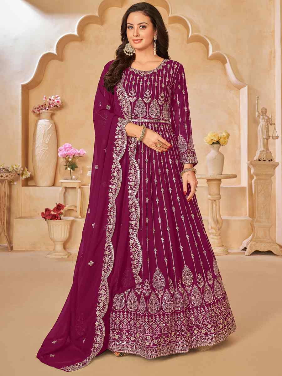 Rani Pink Faux Georgette Embroidered Festival Wedding Anarkali Salwar Kameez