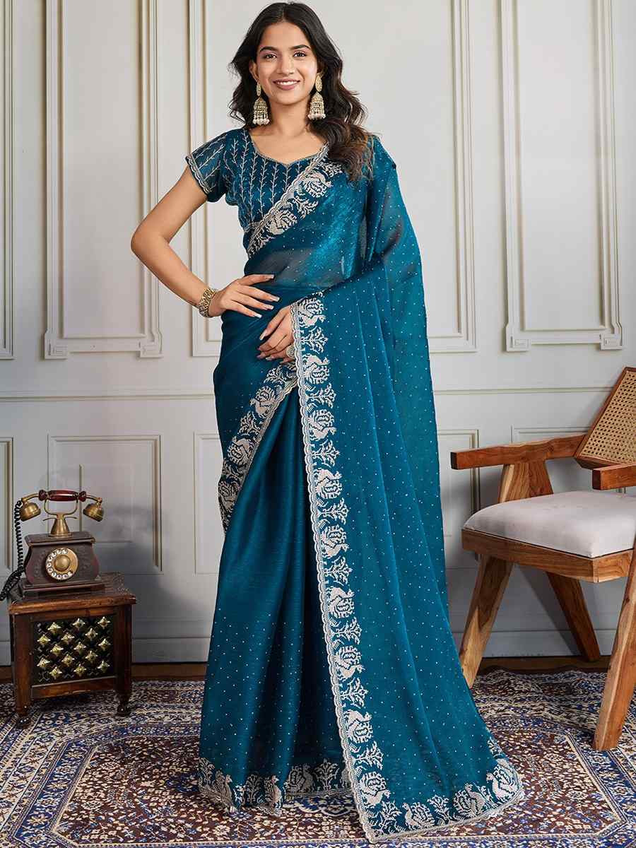 Rani Pink Fendy Chiffon silk Embroidery Traditional Bridal Reception Festival Wedding Fancy Heavy Border Saree