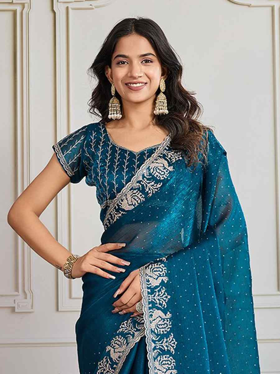 Rani Pink Fendy Chiffon silk Embroidery Traditional Bridal Reception Festival Wedding Fancy Heavy Border Saree