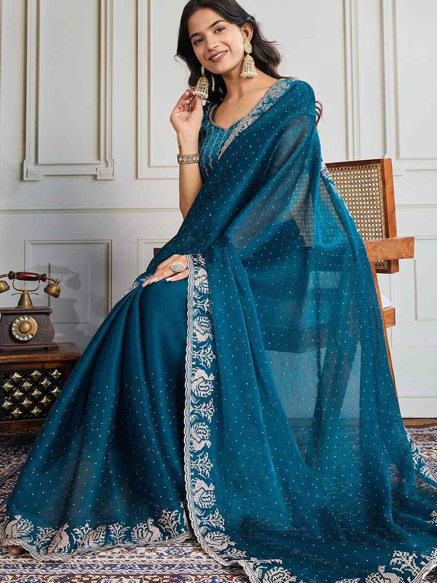 Rani Pink Fendy Chiffon silk Embroidery Traditional Bridal Reception Festival Wedding Fancy Heavy Border Saree