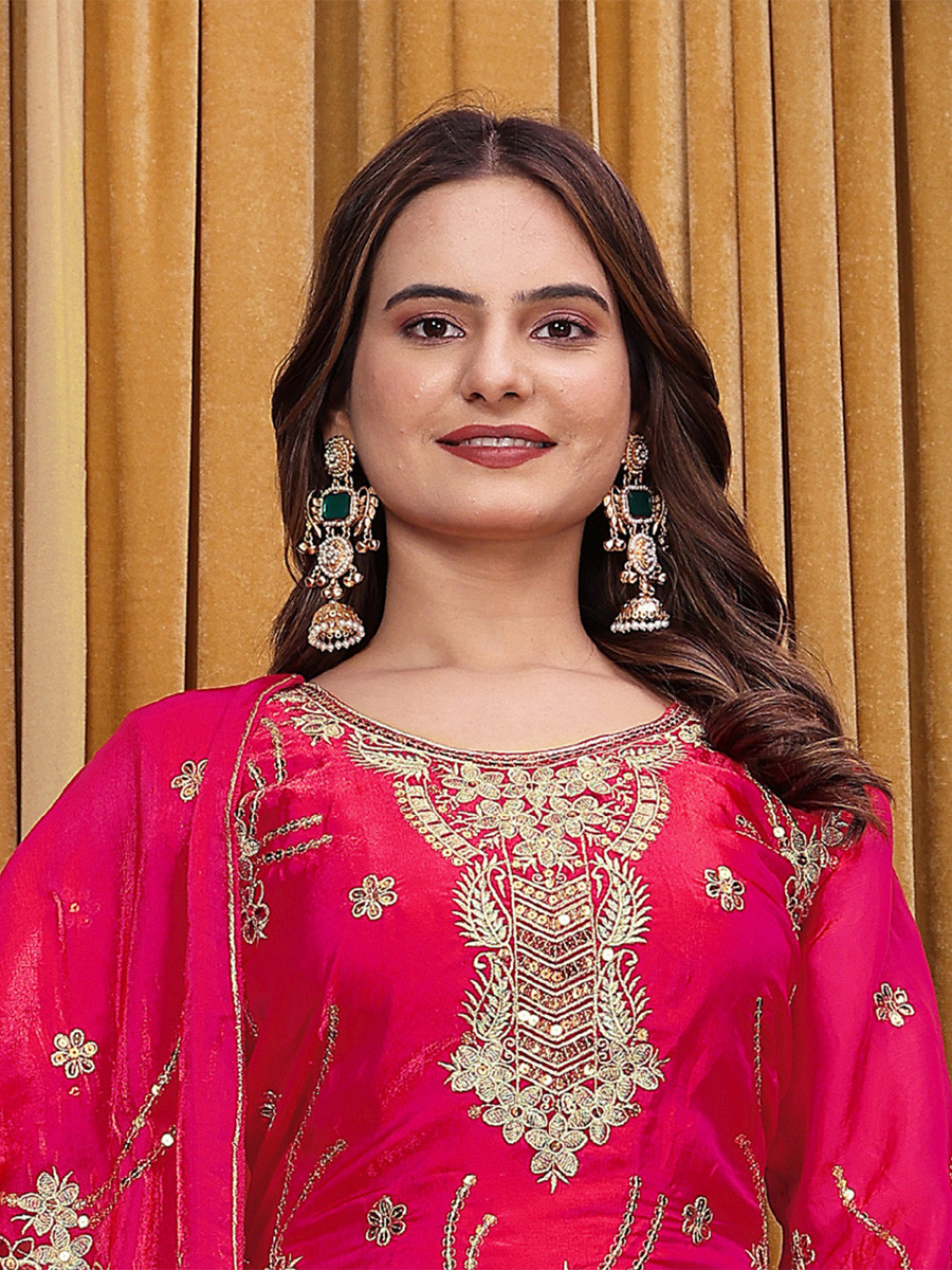 Rani Pink Fendy Silk Embroidery Sequins Wedding Party Festival Casual Ready Palazzo Pant Salwar Kameez
