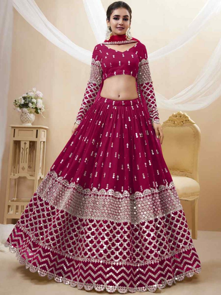 Rani Pink Georgette Embroidered Bridesmaid Wedding Heavy Border Lehenga Choli