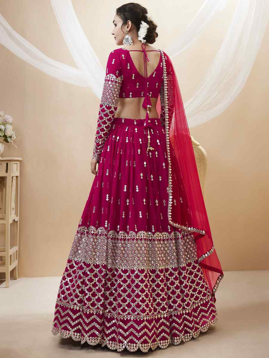 Rani Pink Georgette Embroidered Bridesmaid Wedding Heavy Border Lehenga Choli