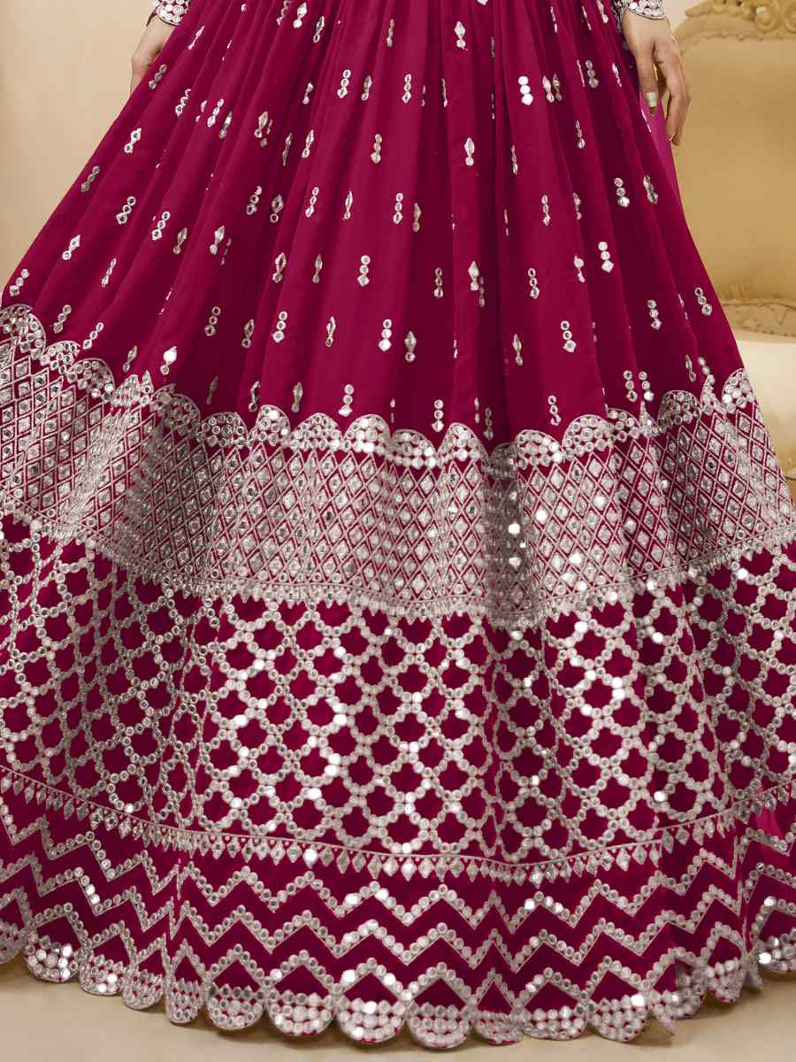 Rani Pink Georgette Embroidered Bridesmaid Wedding Heavy Border Lehenga Choli