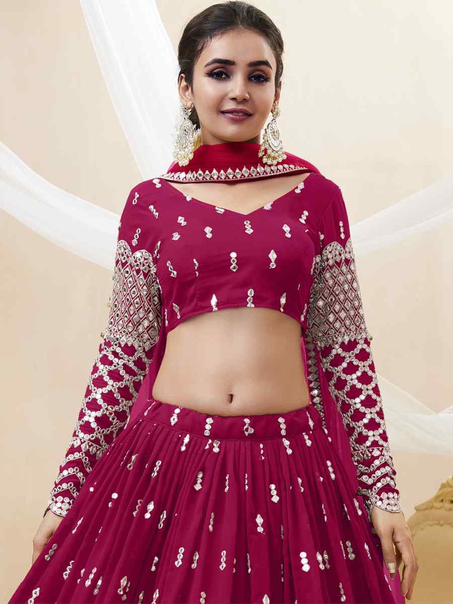 Rani Pink Georgette Embroidered Bridesmaid Wedding Heavy Border Lehenga Choli