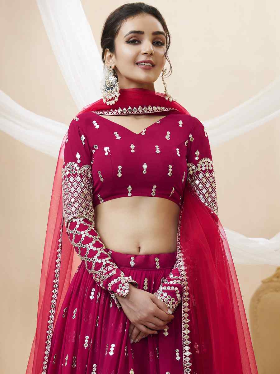Rani Pink Georgette Embroidered Bridesmaid Wedding Heavy Border Lehenga Choli