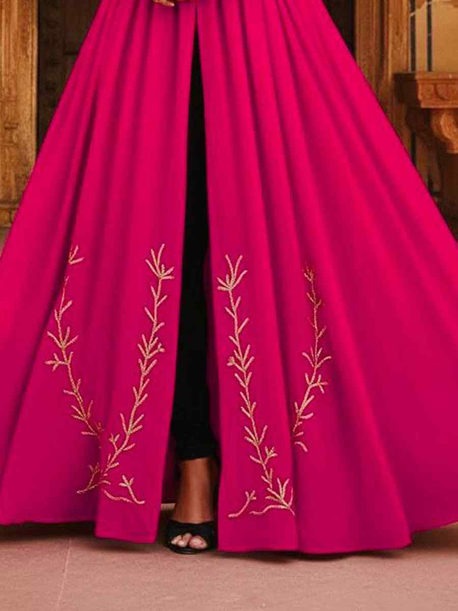 Rani Pink Georgette Embroidered Festival Casual Kurti with Bottom