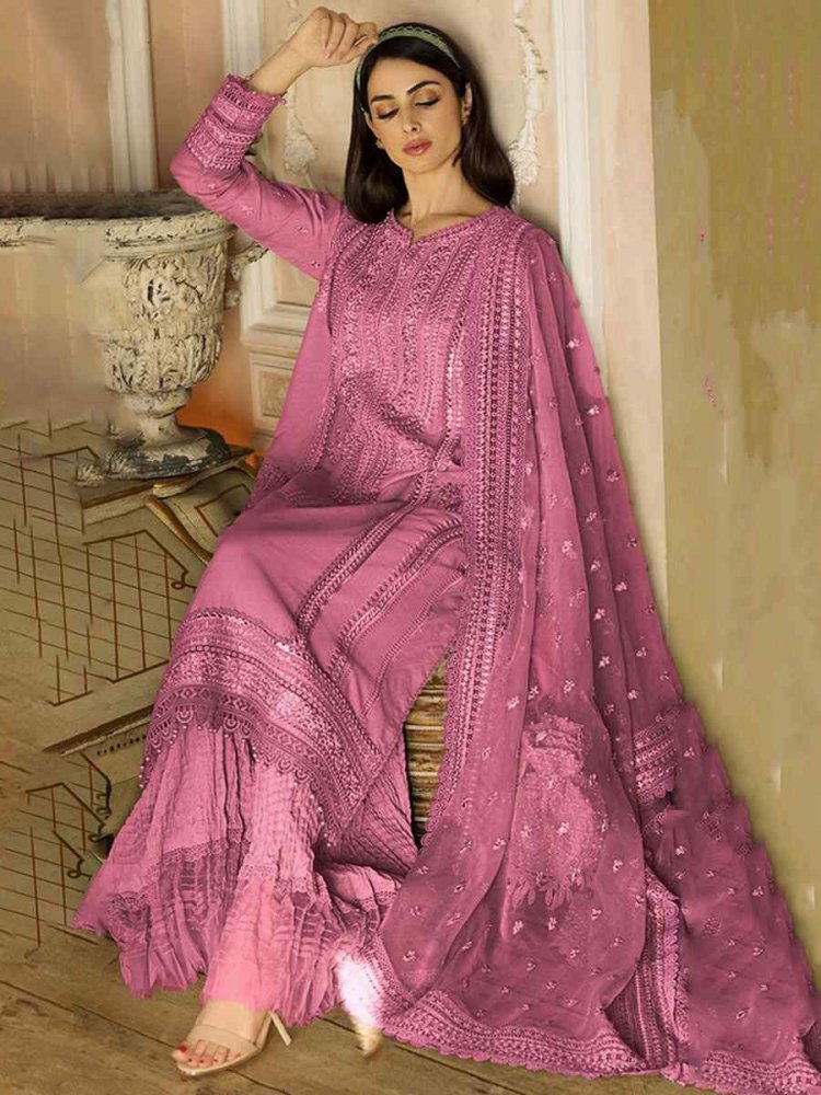 Rani Pink Georgette Embroidered Festival Mehendi Pant Salwar Kameez
