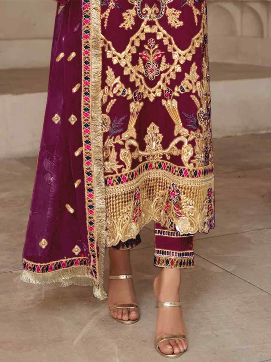 Rani Pink Georgette Embroidered Festival Party Pant Salwar Kameez