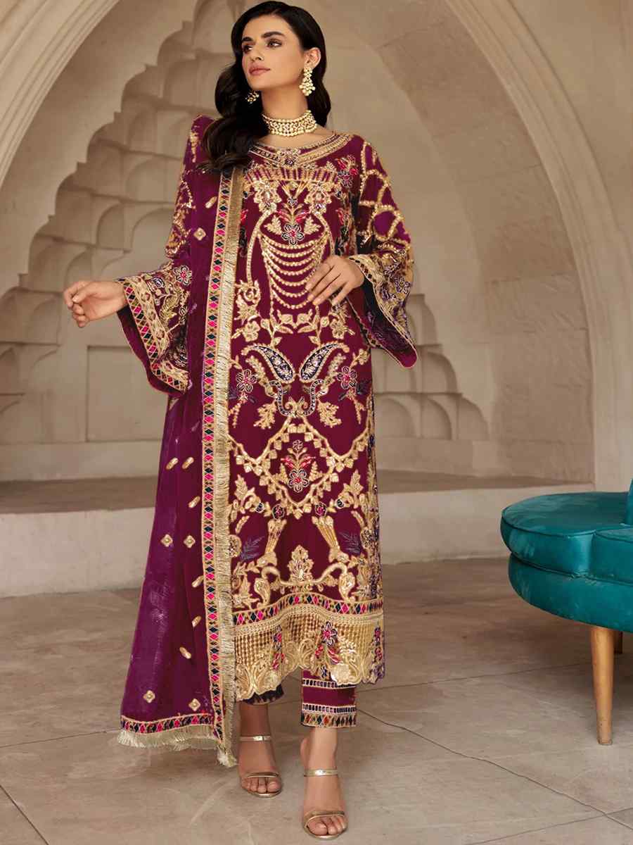 Rani Pink Georgette Embroidered Festival Party Pant Salwar Kameez