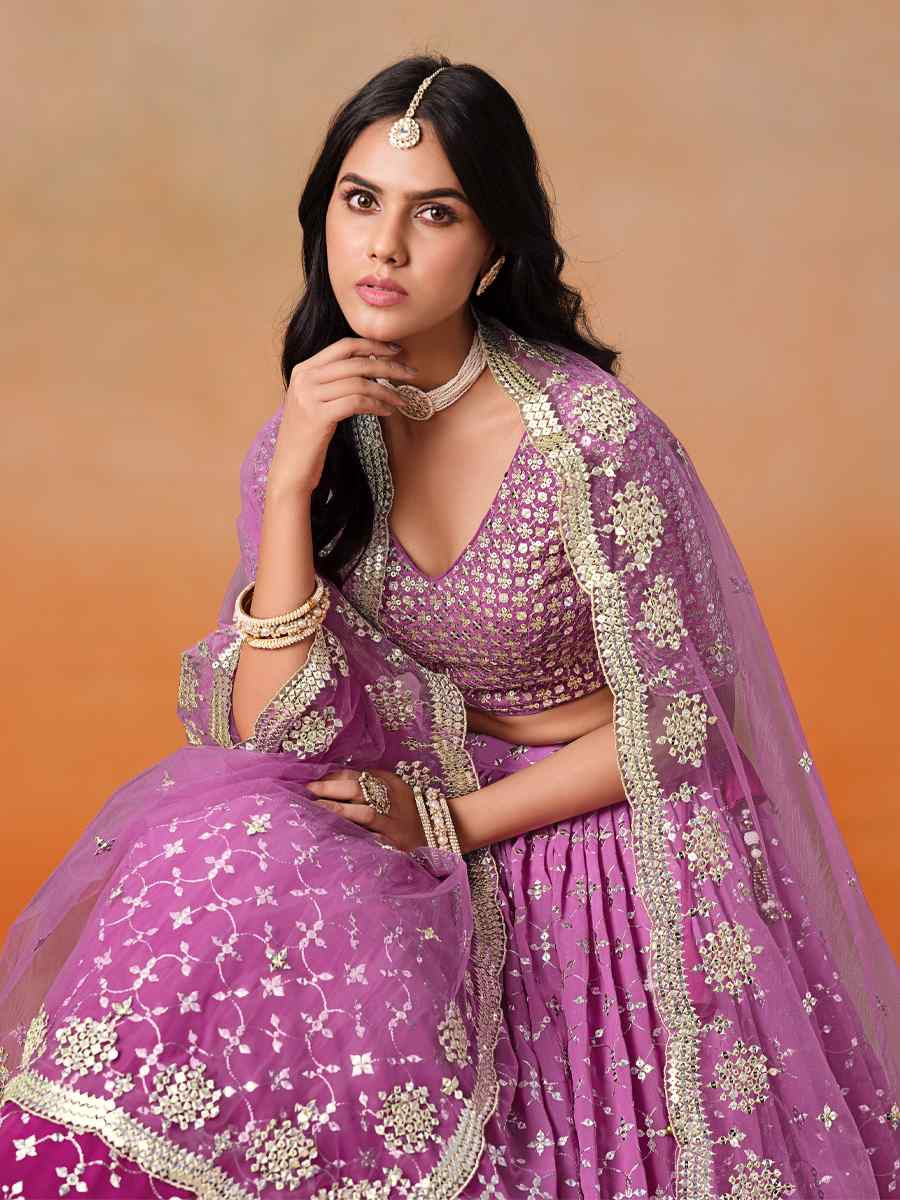 Rani Pink Georgette Embroidered Festival Party Wear Circular Lehenga Choli