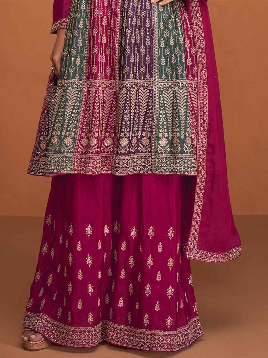 Rani Pink Georgette Embroidered Festival Wedding Ready Sharara Pant Salwar Kameez