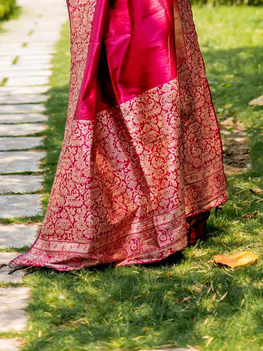 Rani Pink Handloom Raw Silk Handwoven Casual Reception Festival Wedding Fancy Classic Style Sarees