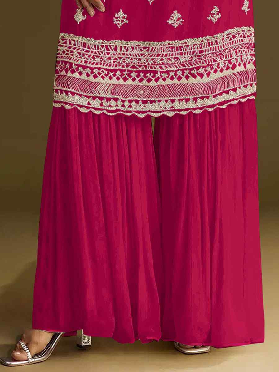 Rani Pink Heavy Chinon Embroidered Festival Wedding Sharara Pant Salwar Kameez