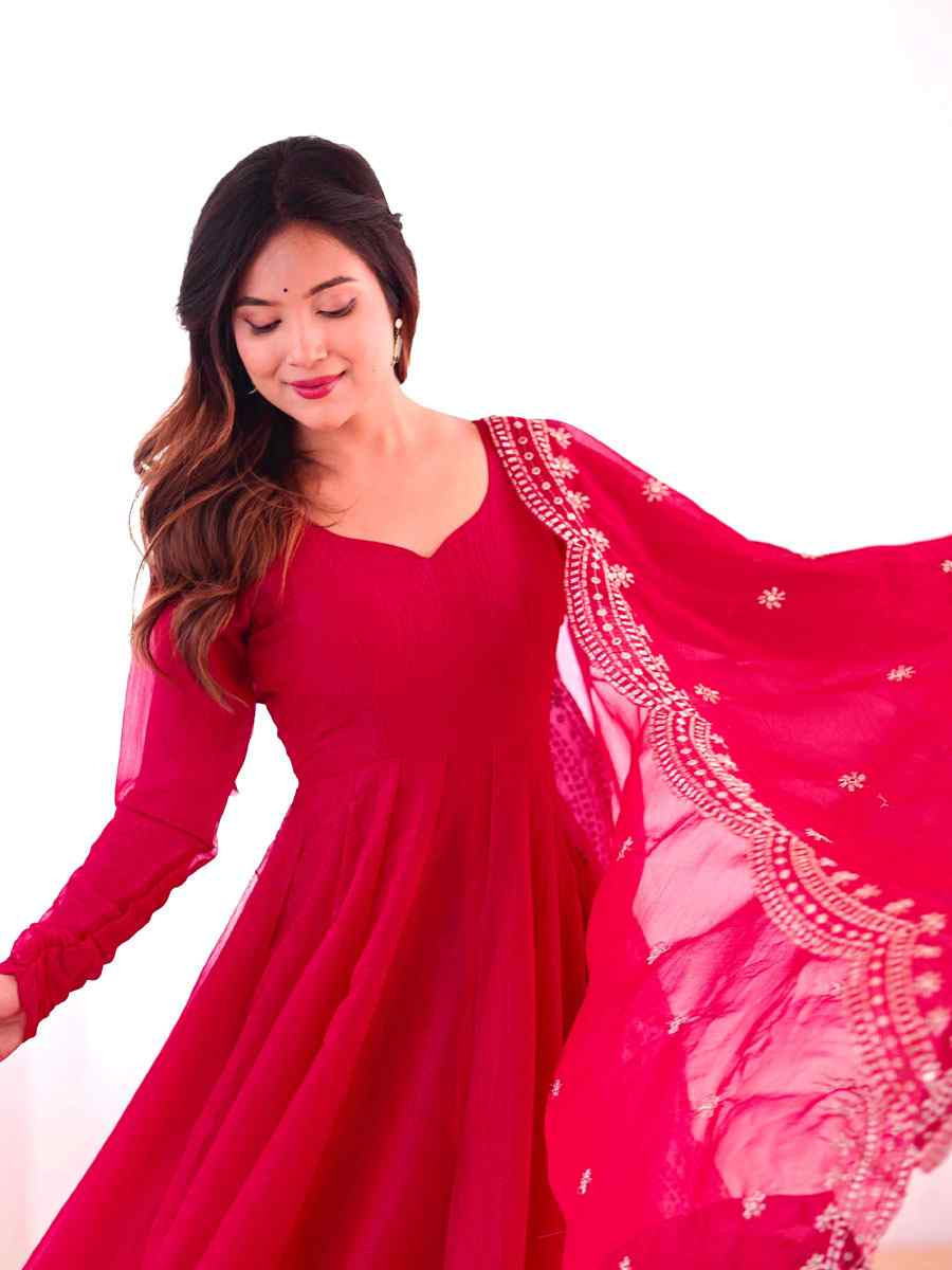 Rani Pink Heavy Fandy Silk Plain Party Wedding Festival Casual Ready Anarkali Salwar Kameez