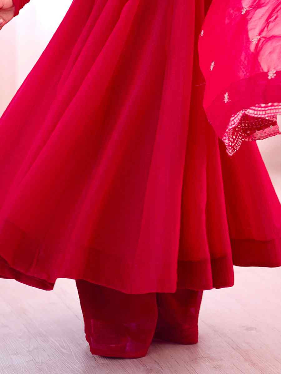 Rani Pink Heavy Fandy Silk Plain Party Wedding Festival Casual Ready Anarkali Salwar Kameez