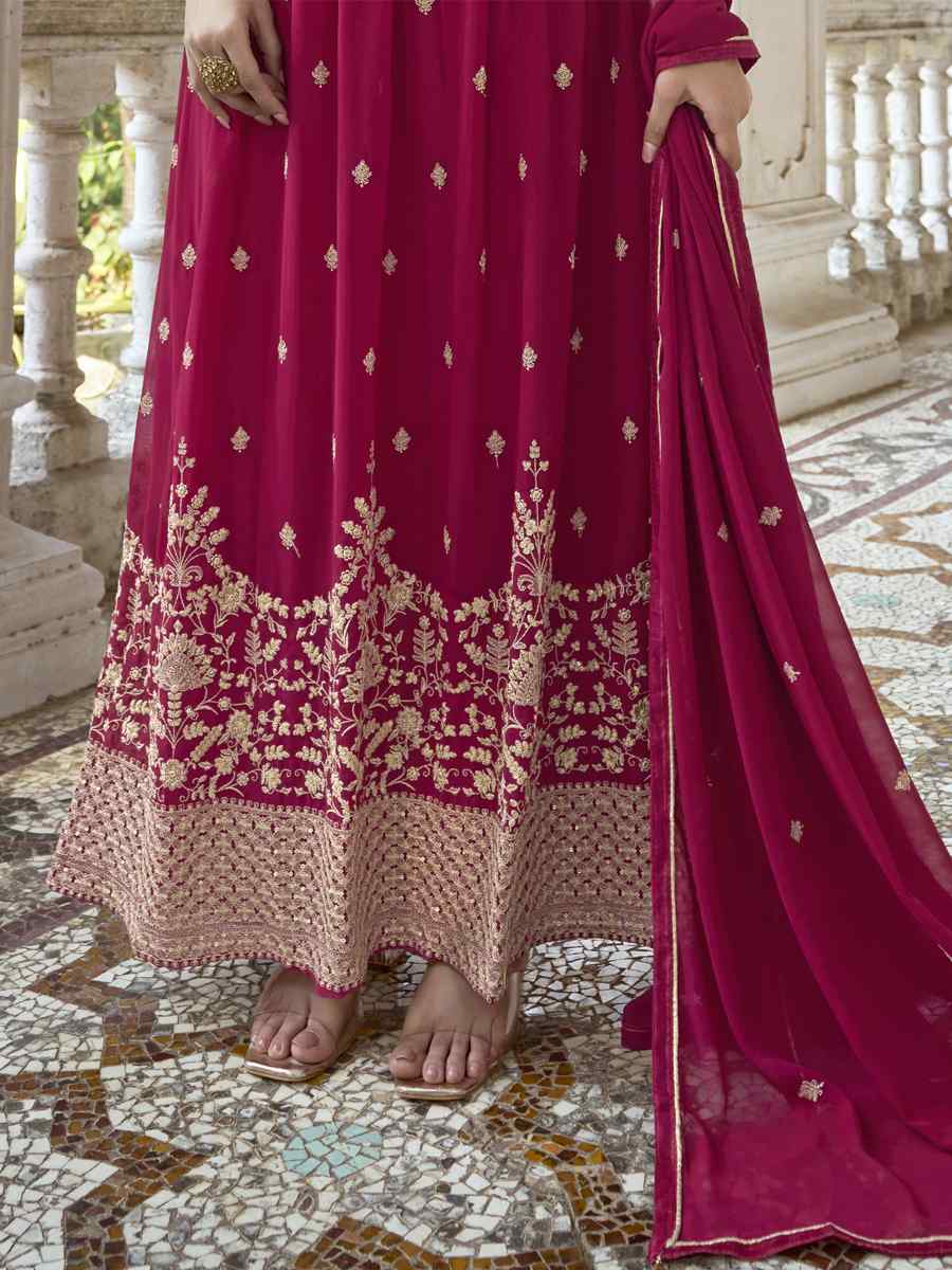 Rani Pink Heavy Faux Georgette Embroidered Festival Wedding Anarkali Salwar Kameez