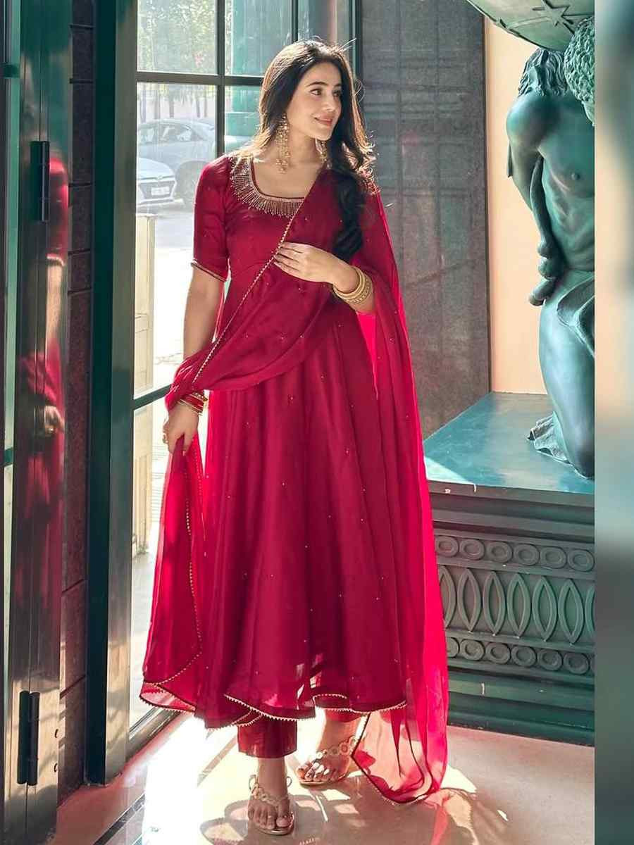 Rani Pink Heavy Fendy Silk Embroidered Party Wedding Ready Anarkali Salwar Kameez